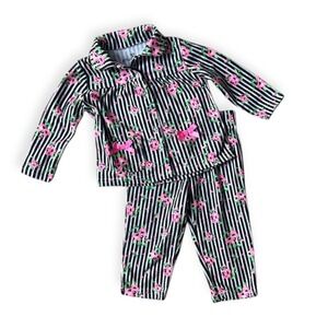 Betsey Johnson Baby Girls Pajamas Set Pink Roses Black Stripes  12M